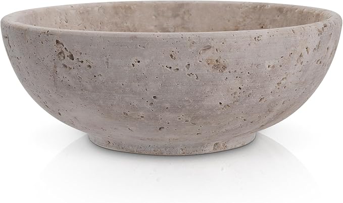 Gusto Nostro 8" Decorative Travertine Bowl for Coffee Table - Elegant Centerpiece, Aesthetic Fruit Bowl for Kitchen Counter - Heavy Stone Entryway Catch all, Jewelry, Potpourri - Travertine Decor