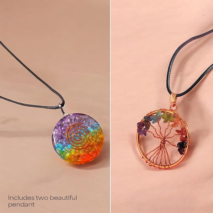 Amethyst Crystal Tree of Life with 2 Chakra Pendants, Gemstone Tree for Positive Energy, Birthday Gift for Women, Office Decor, Crystals and Healing Stones 10-12"