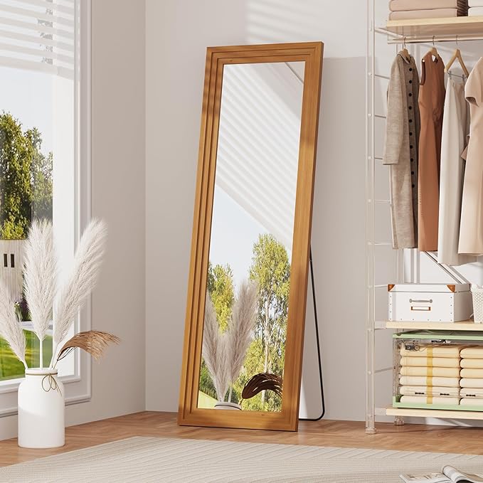 Full Length Mirror,71x32 Inch Full Length Mirror Wall Mounted,Vertical Hanging,Leaning Standing for Bedroom,Living Room,Rectangular Wooden Frame,Walnut Color.