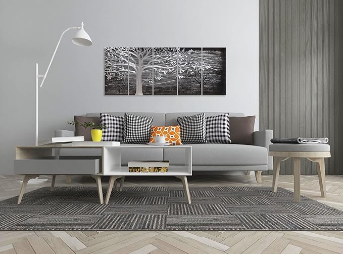 Yihui Arts Metal Tree Wall Decor Hand Grind On Aluminum Modern Abstract Nature Wall Art Contemporary Landscape Pictures for Living Room Bedroom Dinning