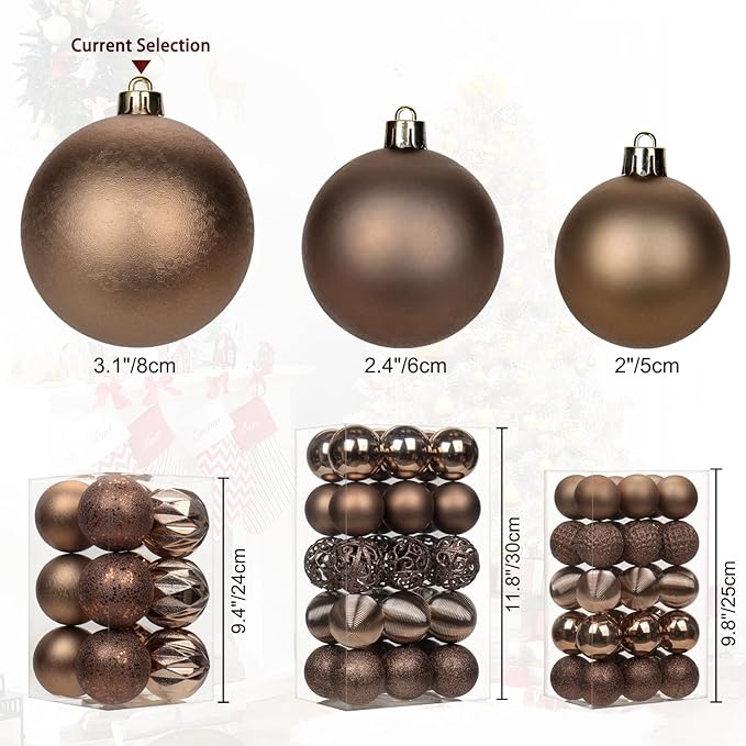 12PCS 3.15" Christmas Ball Ornaments Shatterproof Brown Christmas Tree Decorations Xmas Tree Balls Halloween Ornaments Décor