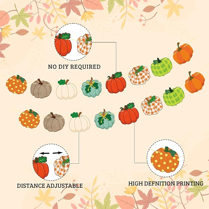 YQUQWN Fall Pumpkin Banner Fall Decorations for Home No DIY Little Pumpkin Birthday Banner for Autumn Harvest Thanksgiving Wall Decor Party Decorations Supplies Favors