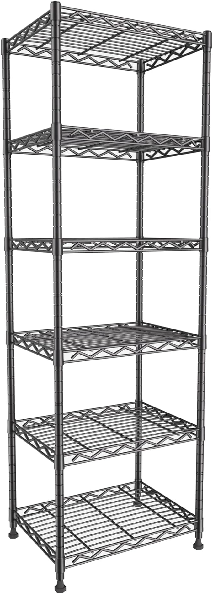 GIOTORENT 6-Tier Storage Shelves Standing Shelving Metal Units, Adjustable Height Wire Shelf Display Rack for Pantry Laundry Bathroom Kitchen 16.6” x 11.8” x 63”, Black