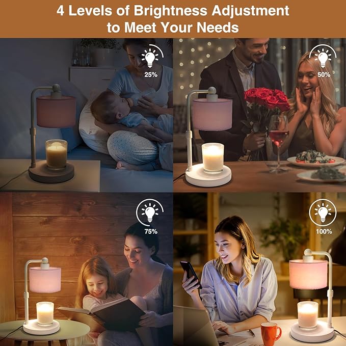 Candle Warmer Lamp with Timer, Dimmable Candle Wax Warmer, Height Adjustable Electric Candle Lamp Warmer with 2 Bulbs, Birthday Gifts for Women Her, Mom Gifts Idea, Vintage Home Decor for Bedroom-Pink
