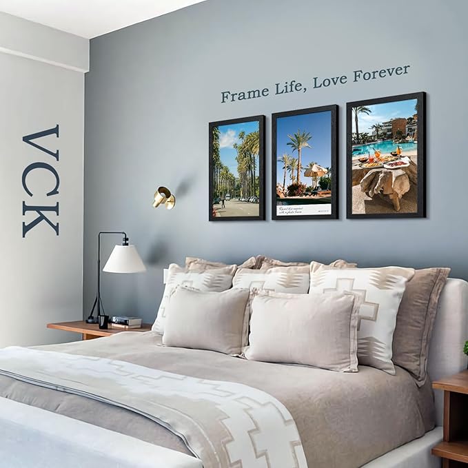 VCK 14x24 Picture Frame Set of 3, Black Solid Wood Poster Frames, Textured Exclusive Wall Gallery Frame