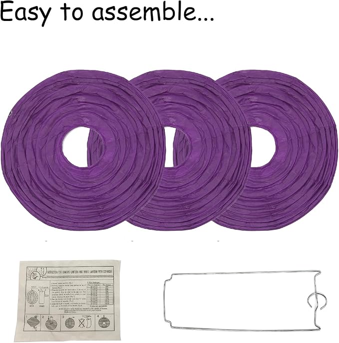 Handmade Decorative Chinese Japanese Hanging Paper Lanterns 24pcs Assorted Sizes 6", 8", 10", 12" Mixture Colors Decoration for Home, Weddings and Parties Lanterns (All Purple)