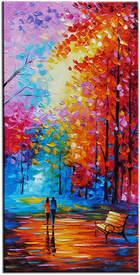 Tyed Art- Contemporary Art Oil Painting On Canvas Textured Tree Painting Palette Knife Abstract Landscape Wall Paintings Home Office Decorations Canvas Wall Art Painting 24x48inch