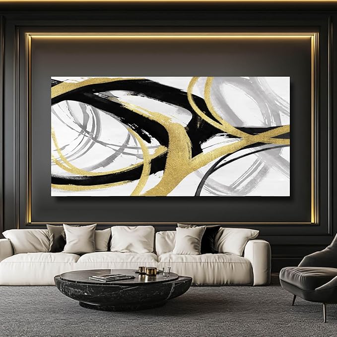 Kureful Black And Gold Wall Decor Large Wall Art for Living Room Abstract Wall Art Pictures Paintings Minimalist Decor Canvas Artwork 29”x58”