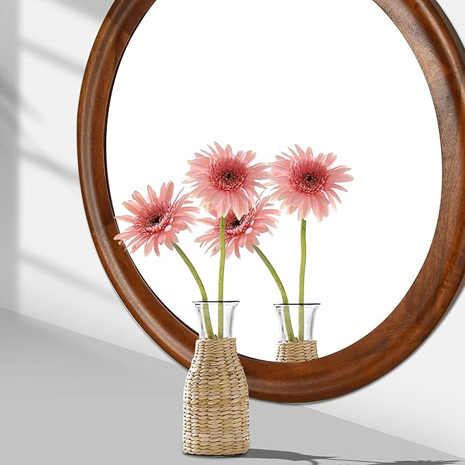 Round Wood Mirrors 30 Inch,Rustic Decorative Transitional Wall Mirror with Walnut Frame for Bathroom,Farmhouse Hanging Vanity Mirror for Entryway Living Room or Bedroom