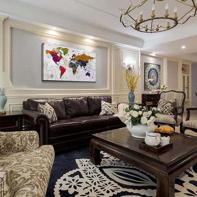 ZEYDRT Canvas Wall Art world map Wall Art for Office Living Room Home Decorations artwork Canvas Art Wall Decor map of the world Wall Decoration Vintage Office for Home Bedroom Decoration20 x40 โฆ