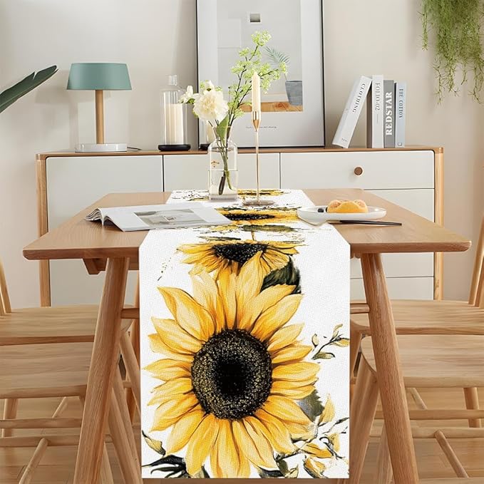ANNA QUEEN Sunflower Table Runner 13 x 72 Inch for Dining Table,Fall Table Runner Seasonal Autumn Kitchen Dining Table Decoration for Home Party Decor Thanksgiving Harvest