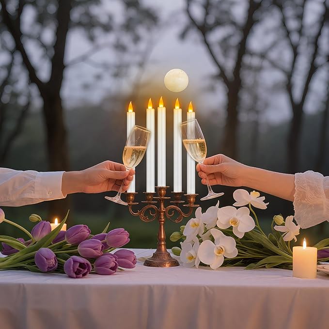 10" Flameless Taper Candles with Remote, Electric Led Candlesticks, Plastic Tall Taper Candles Battery Operated with Flickering Flame for Halloween Christmas Wedding Home Décor (White, 6 Pack)