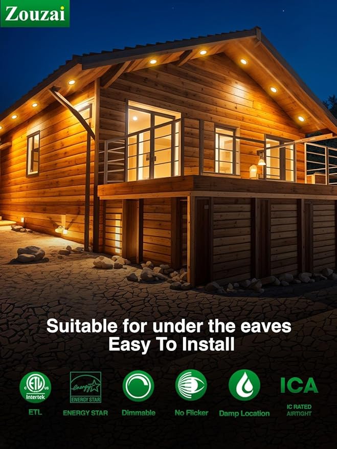 zouzai 24 Pack 4 Inch Ultra-Thin LED Recessed Ceiling Light with Junction Box 5CCT Adjustable Dimmable Can-Killer Downlight - ETL and Energy Star Certified (24 Pack 5CCT White, 4 Inch)