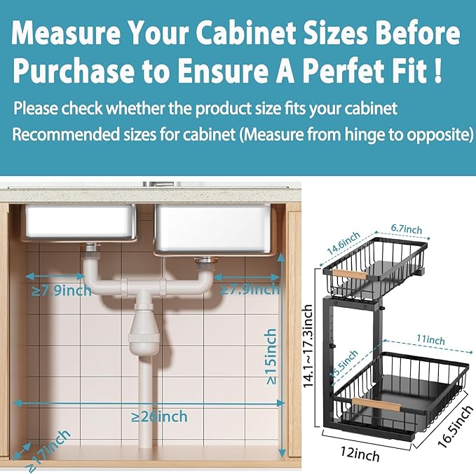 Under Sink Organizer Storage 2 Pack, 2 Tier Slide Out Height Adjustable Pull Out Cabinet Organizer Drawer for Kitchen Bathroom Large Under Sink Shelf Rack Caddy for Pantry, Black