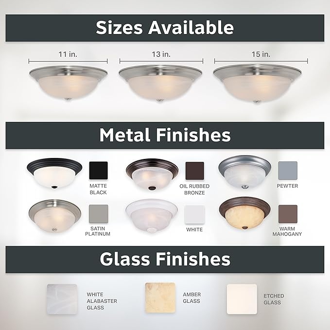 DESIGNERS FOUNTAIN Reedley 2-Lights Flush Mount Ceiling Light, 13 Inch Lighting Fixture for Kitchen, Bedroom, Bathroom, and Hallway, White Alabaster Glass, Satin Platinum, 1257M-SP-AL