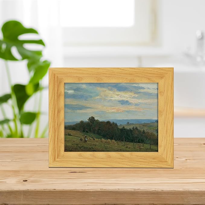 Brivoria Framed Canvas Wall Art Vintage Decor, Rustic Autumn Countryside Landscape with Farmers Fields Trees and Sunset Glow for Kitchen Entryway Bookshelf Office or Tabletop Seasonal Display, 8"x10"