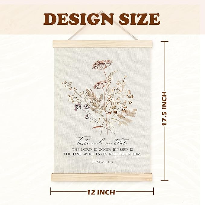 Supwhd Boho Floral Christian Wall Art with Wooden Poster Hanger, God is Good Bible Verses Posters Wall Art Decor, Christian Wall Decor for Home Room, 12x16