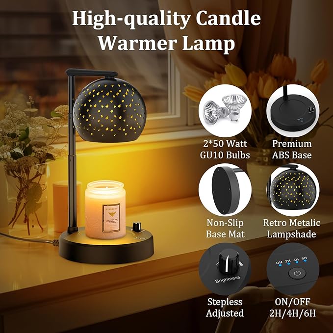 Candle Warmer Lamp, Gifts for Men Women, Candle Warmer with Timer and Dimmer, Electric Wax Melt with 2 Bulbs, Housewarming Gift New Home Room Decor