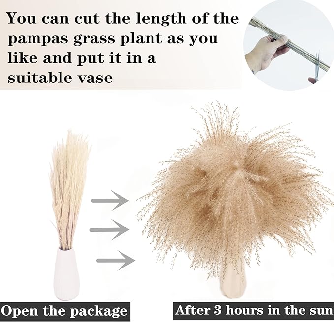 Natural Dried Pampas Grass Decor, White Pampas Grass, Bunny Tails Dried Flowers, Reed Grass Bouquet for Wedding Boho Flowers Home Table Decor, Rustic Farmhouse Party (100 in Total )