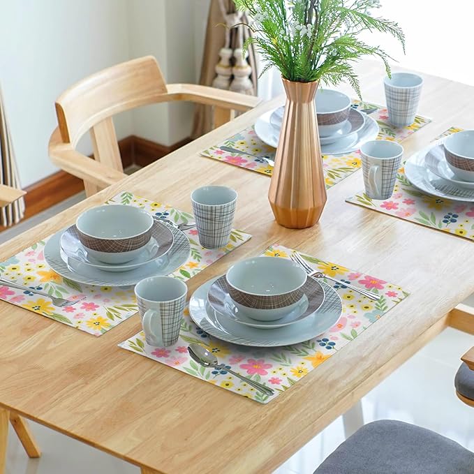 Cute Floral Placemats 12×18 Inches Set of 4 Spring Summer Seasonal Indoor Kitchen Dining Table Place Mats for Home Party Decoration