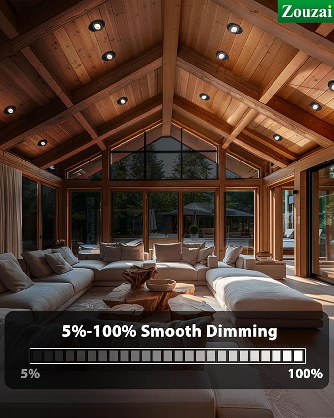 zouzai 12 Pack 4 inch Black 5CCT LED Gimbal Led Recessed Light with Junction Box,360ยฐ+ 90ยฐ Adjustable Directional Eyeball Lighting, Dimmable, 2700K/3000K/3500K/4000K/5000K,10W=85W-ETL&Energy Star