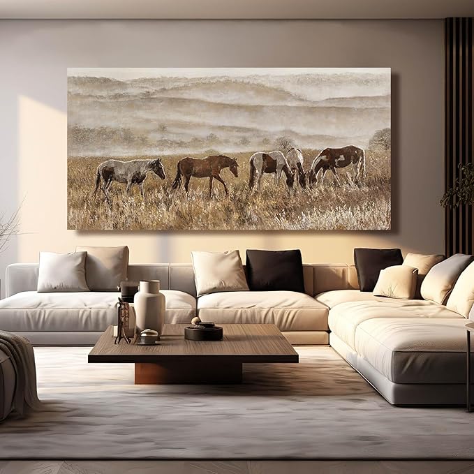 VAYIMDH Horse Canvas Wall Art Nature Wall Prints Gold Wall Pictures 29"x58" Large Artwork for Living Room Kitchen Artwork for Wall