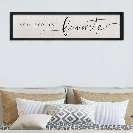 ZZJJHYWGQ Master Bedroom Above Bed Wall Decor You Are My Favorite Sign Art 32"×8" Love Theme Farmhouse Couples Over Bed Love Quotes Modren Romantic Horizontal Wood Framed Wall Art (Black)