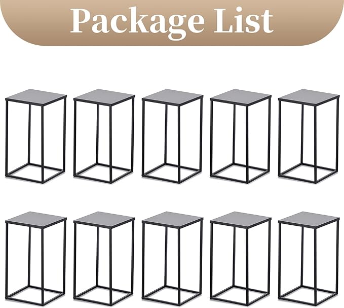 Sziqiqi Wedding Centerpieces Vase for Tables with Plates - 10 Pcs Metal Column Geometric Flower Stand 15.7in Black Flower Display Rack Decorations for T-Stage Reception Party Fiesta Event Home