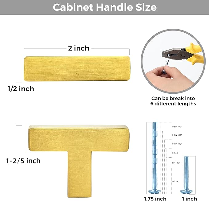 20 Pack Brushed Brass Cabinet Knobs - Kitchen Cabinet Knobs Gold Cabinet Pulls for Kitchen Cabinet Drawer Stainless Steel Dresser Knobs for Cabinet Hardware 2in Length Single Hole Square