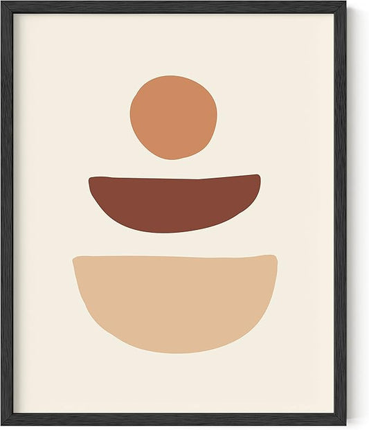 HAUS AND HUES Boho Wall Art Minimalist Wall Decor - Boho Art Prints Neutral Poster, Geometric Art Mid Century Modern Wall Art Wall Decor, Sun Semi Circle (Black Framed, 16x20)