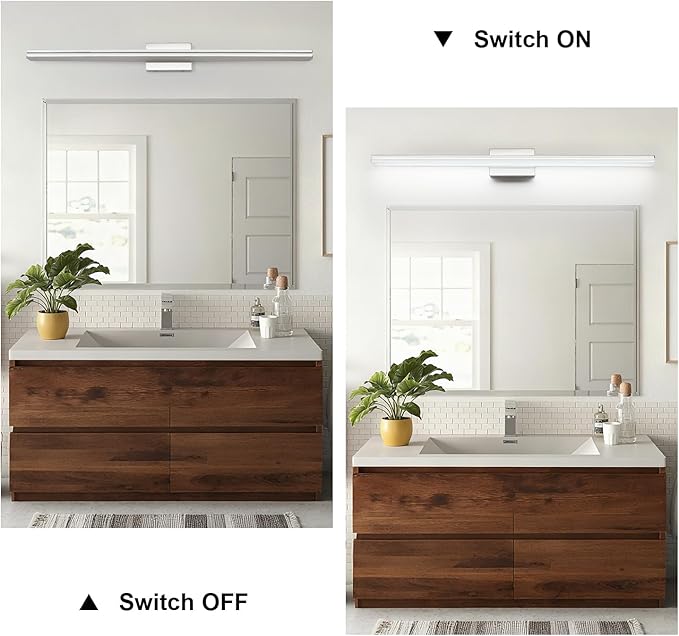 SineRise 48-Inch LED Modern Bathroom Vanity Light Bar, Chrome Modern Acrylic Bathroom Wall Lighting Fixtures Over Mirror (Cool White 6000K)