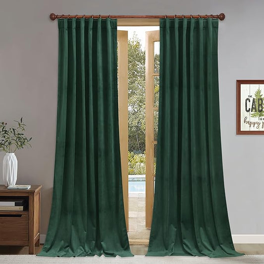 StangH Dark Green Velvet Curtains - Room Darkening Window Curtain for Bedroom, Privacy Panels for Kids Super Soft Chic Home Decoration for Christmas/Closet, W52 x L84, 2 Panels