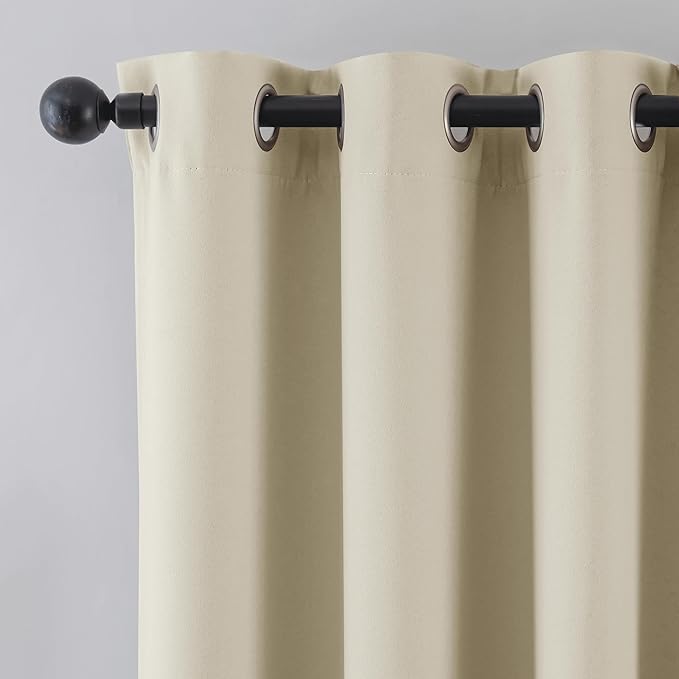 Beauoop 100% Blackout Curtains 96 Inch Long 2 Panels for Bedroom Living Room Beige Solid Room Darkening Thermal Insulated Soundproof Energy Saving Grommet Top Window Treatment Drapes,52x96, 2 Set
