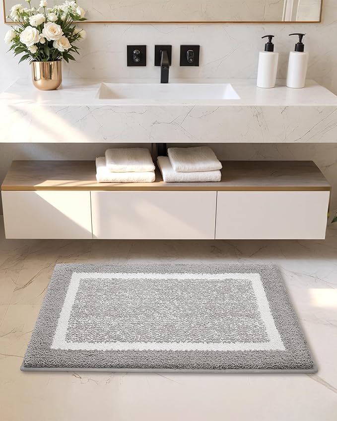 Color&Geometry 16"x24" Small Bath Mats for Bathroom Simple and Stylish, Gray Bathroom Rugs, Non Slip, Absorbent, Soft, Washable, Microfiber Bathmat Shower Mat Outside Shower