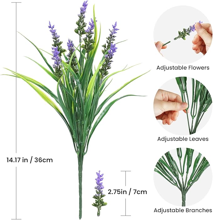 N&T NIETING 6 Bundles Artificial Plants Outdoor, Fake Monkey Grass with Flowers, UV Resistant Fake Plants for Garden Window Office Patio Hanging Planter Pathway Front Porch Home(Purple)