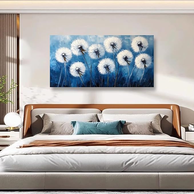 White Flower Pictures Canvas Wall Art for Living room Office Bedroom Wall Decor,Abstract Wall Art Print Modern Noble Blowball Oil Painting Artwork Waterproof Ready to Hang-20x40inch