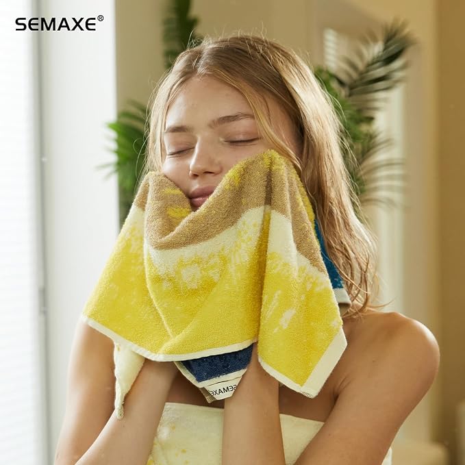 SEMAXE Hand Towels for Bathroom, 100% Cotton Towels with Hanging Loops, Soft and Absorbent, 4 Pack Hand Towel Set for Gym, Shower, Hotel, Spa and Kitchen, Colorful Towel - Beach Collection
