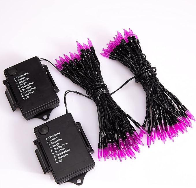 Christamas Decorations Purple String Lights Battery Operated 17.8 Feet 50 LED 2 Pack Waterproof Mini Fairy Lights with 8 Lighting Modes for Outdoor Indoor Use, Xmas Halloween Tree Holiday Party Patio