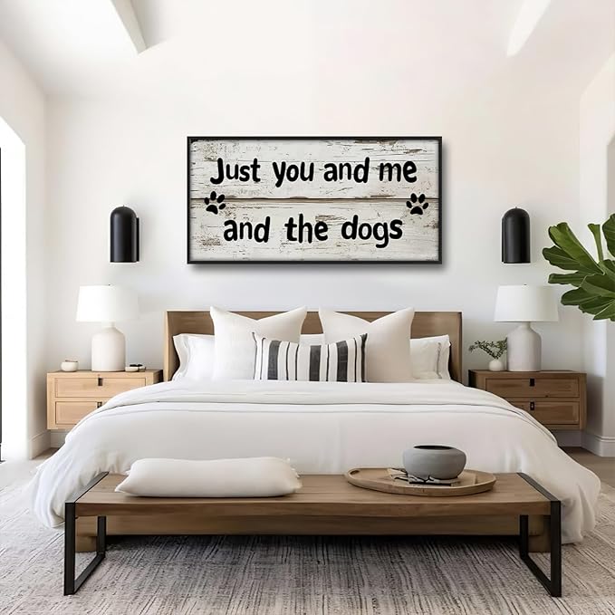 Lovira Just You and Me and The Dogs Large Wall Art Dog Family Canvas Wall Decor Pictures Prints Painting Framed Home Artwork for Living Room Bathroom Bedroom Kitchen 30"x60"