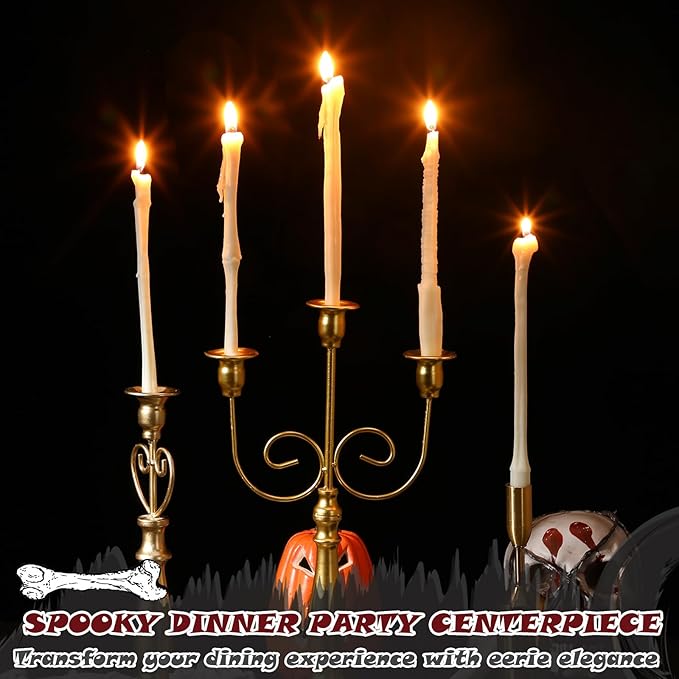 Nuanchu 12 Pack Halloween Bone Taper Candles 10 Inch Unscented Dripless Skeleton Candles for Halloween Party Decor, Table Centerpiece, Gothic Home Decoration, Spooky Gifts