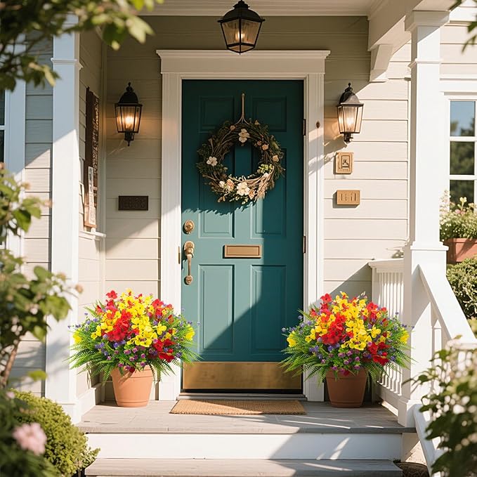 20 Packs Artificial Flowers Outdoor, Faux Plants UV Resistant Plastic Greenery for Hanging Planter Porch Window Home Wedding Spring Summer Decor