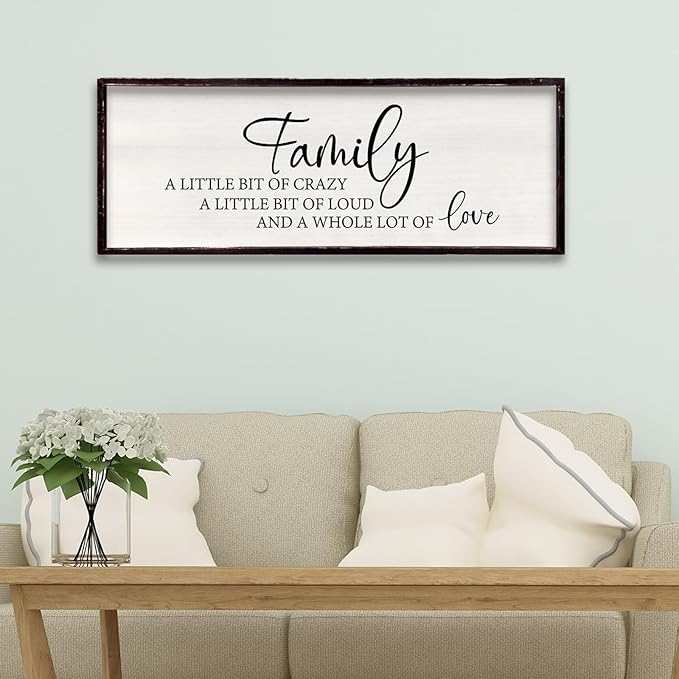 Foutcheou Family A Little Bit Of Crazy Wall Decor Sign 32"×12" Large Family Signs for Living Room Hanging Wall Art (Black)