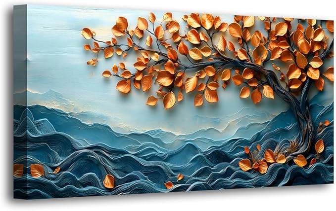 Tree of Life Pictures Canvas Wall Art for Living room Office Bedroom Wall Decor, Withered Leaves Wall Art Print Paintings Modern Autumn Yellow Scenery Artwork Waterproof Ready to Hang-20x40inch