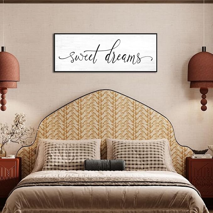 Sweet Dreams Wall Decor Above Bed: 40''×15'' Farmhouse Bedroom Canvas Wall Art Large Framed Sweet Dreams Sign,Modern Guest Room Master Bedroom Picture Black Wall Decorative Hanging Plaque