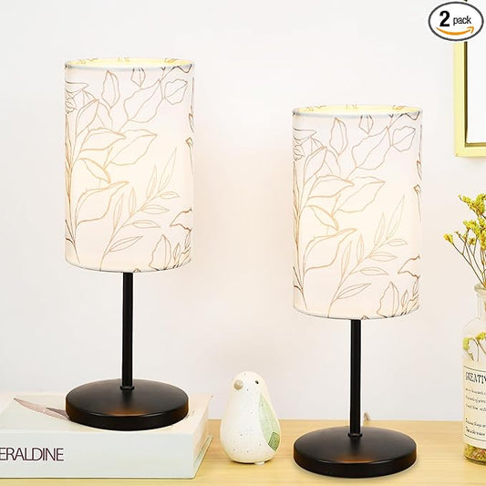 Lampwell Alee Small Modern Table Lamp Set of 2, Black Flower Night Lamp for Living Room & Bedroom, 4.33H12.21IN, Bulb Excluded