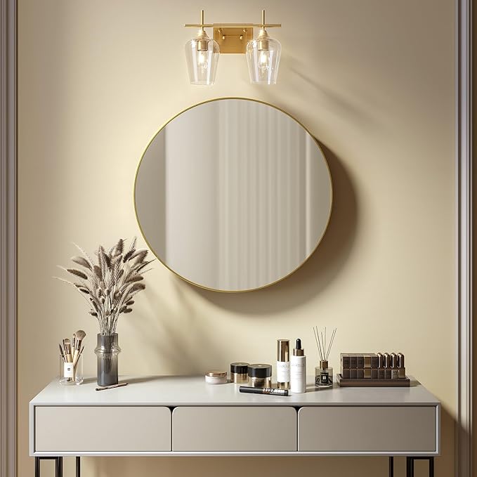 VONLUCE Bathroom Vanity Light, 2 Light Bathroom Light Fixture Over Mirror, Bathroom Wall Lamp with Clear Glass, Modern Gold Vanity Lighting fixtures for Bathroom, Bedroom, Hallway