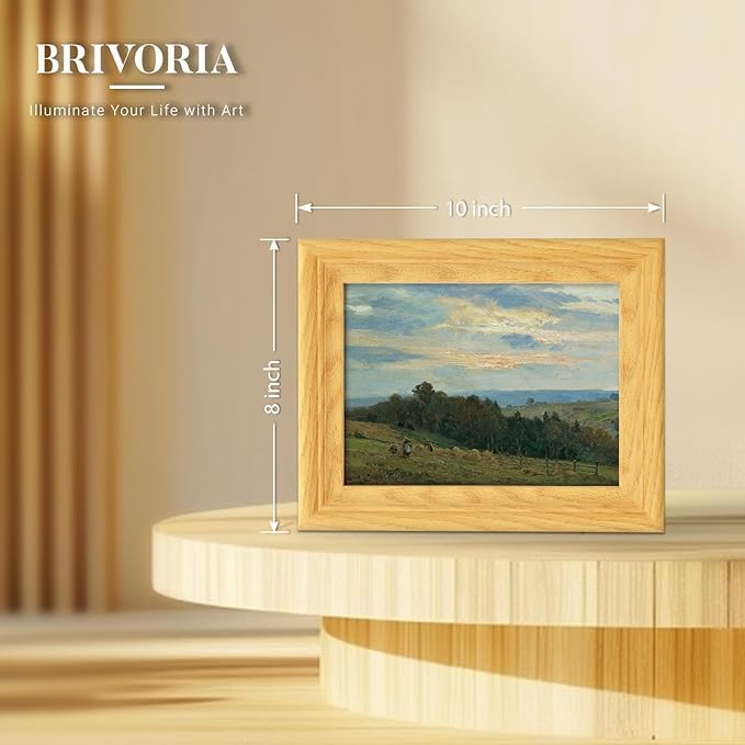 Brivoria Framed Canvas Wall Art Vintage Decor, Rustic Autumn Countryside Landscape with Farmers Fields Trees and Sunset Glow for Kitchen Entryway Bookshelf Office or Tabletop Seasonal Display, 8"x10"