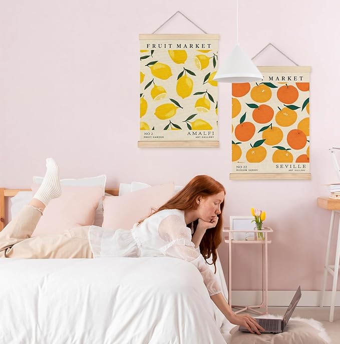 Yomisex Fruit Market Lemon and Orange Wall Art Poster, Vintage Botanical Citrus Fruits Canvas Prints Wall Art Framed for Home Kitchen Dining Room Decor, 12x16 Inch Set of 2