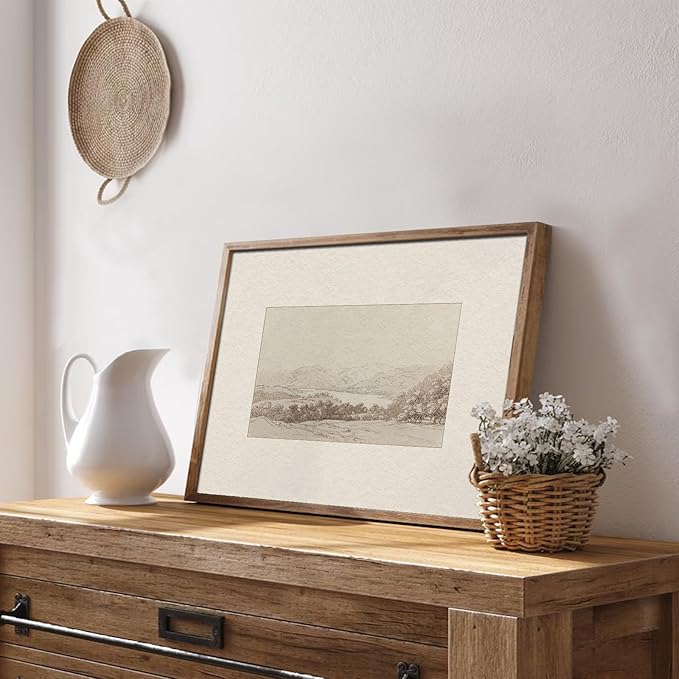 uniro Neutral Wall Art for Home Decor, Farmhouse Landscape Sketch Wall Painting Canvas Prints, Rustic Nature Oil Painting, Antique Moody Neutral Landscape Aesthetic Wall Decor Vintage Art Pictures for Bedroom Bathroom Decor( 8" x 10"-UNFRAMED)
