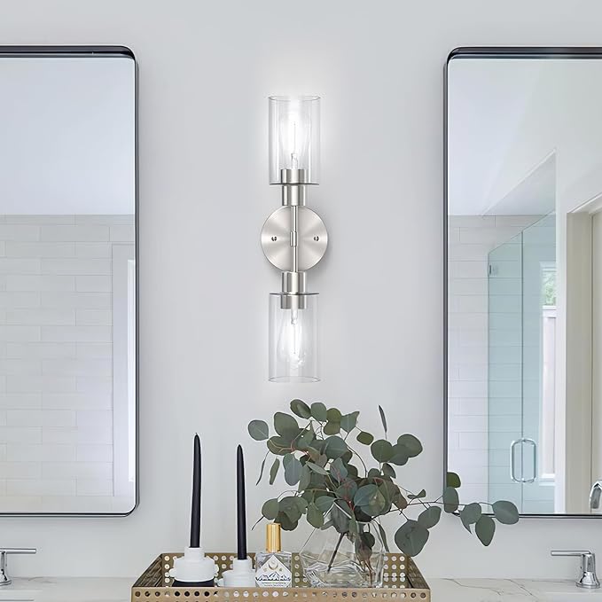 Espird Bathroom Light Fixtures 2 Light Brushed Nickle, Bathroom Vanity Lights Over Mirror, Bathroom Sconces Wall Lighting,Farmhouse Vanity Light, Modern Vanity Lights with Clear Shades